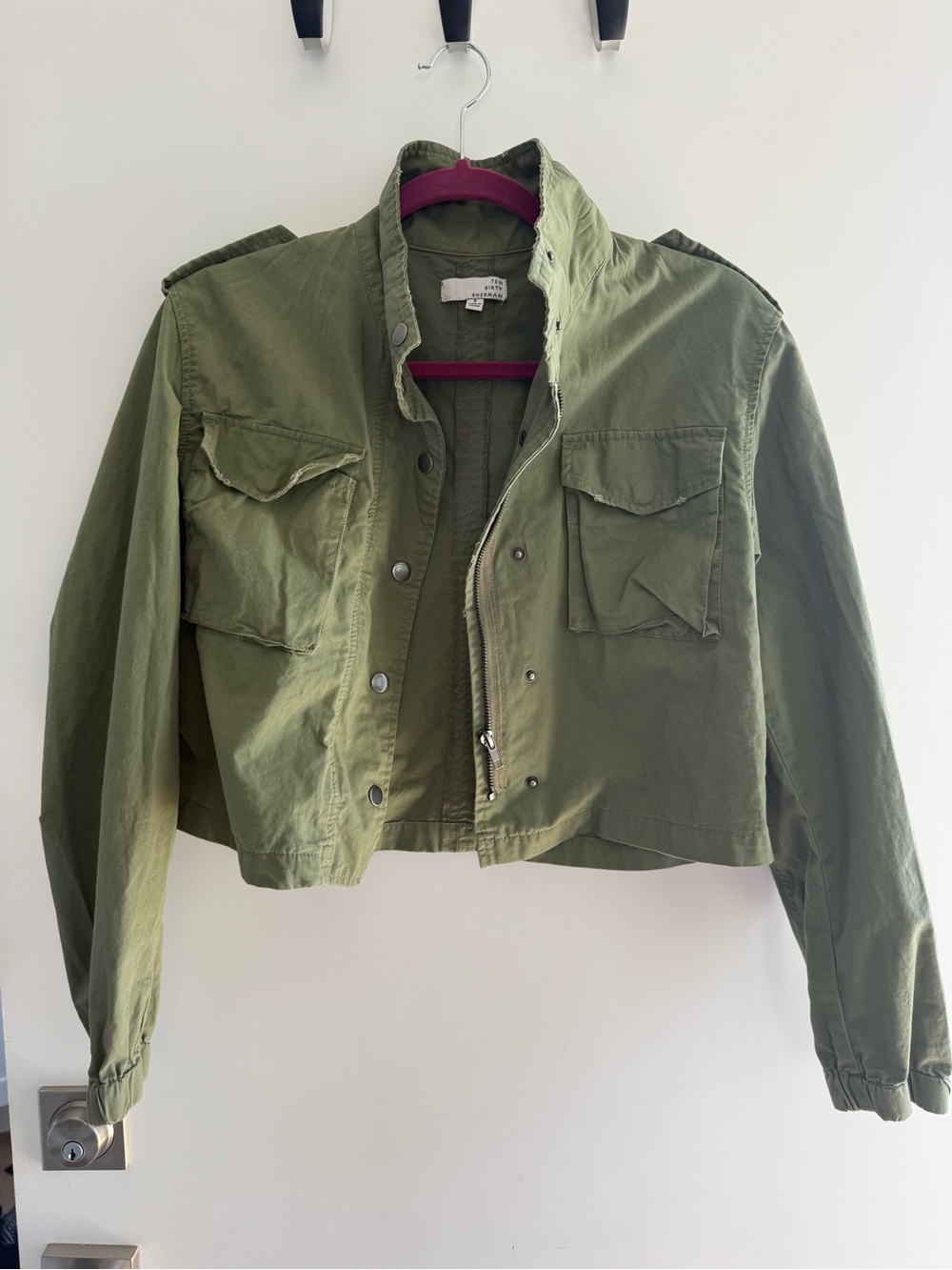 Ten Sixty Sherman Olive Green Cropped Utility Jacket